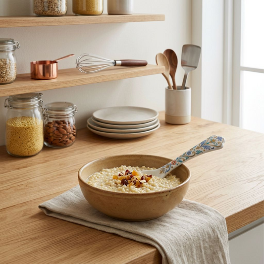 Floral Pattern Ceramic Spoon, Dessert and Soup Spoon for Everyday Dining