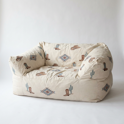Western Print Bean Bag Loveseat