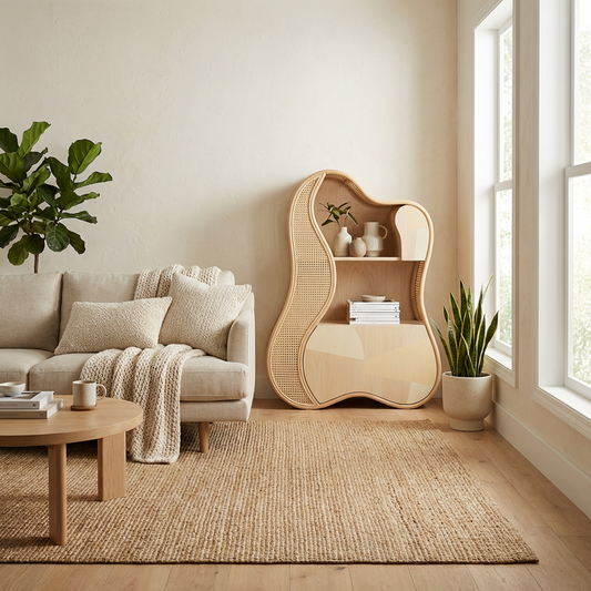 Curved Rattan Cane Bookshelf