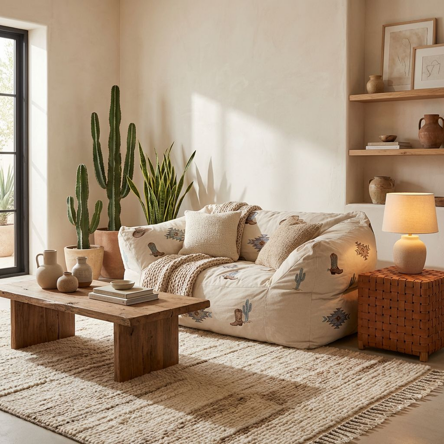 Western Print Bean Bag Loveseat