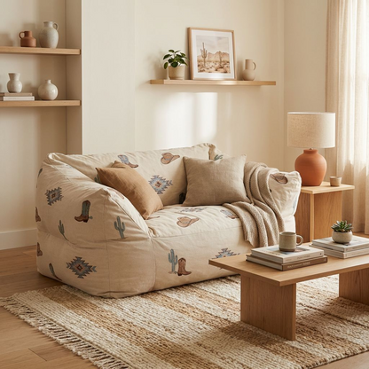 Western Print Bean Bag Loveseat
