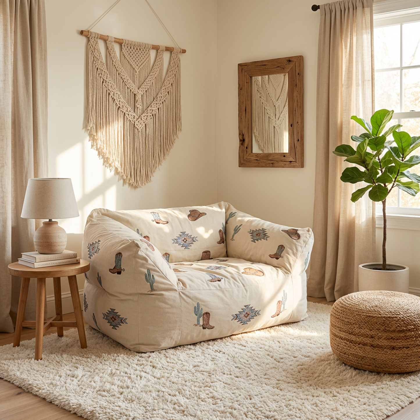 Western Print Bean Bag Loveseat