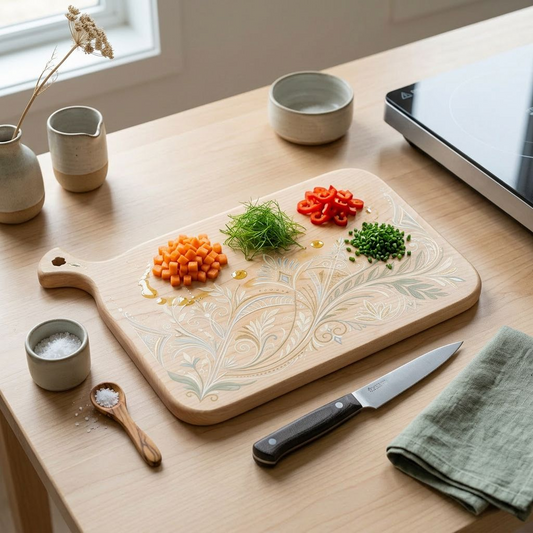 Vintage Botanical Wood Cutting Board, Multi-Use Prep Board for Kitchen & Entertaining