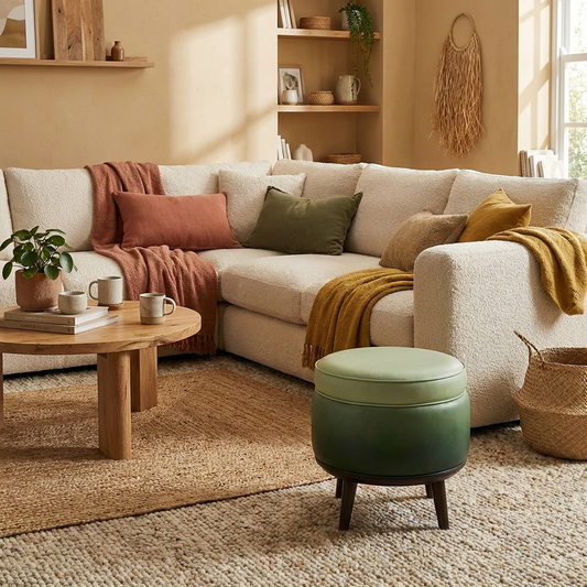 Mid-Century Round Ottoman Stool