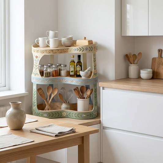 Hand-Painted Floral 3-Tier Wooden Shelf