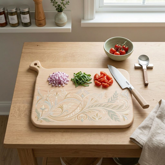 Vintage Botanical Wood Cutting Board, Multi-Use Prep Board for Kitchen & Entertaining